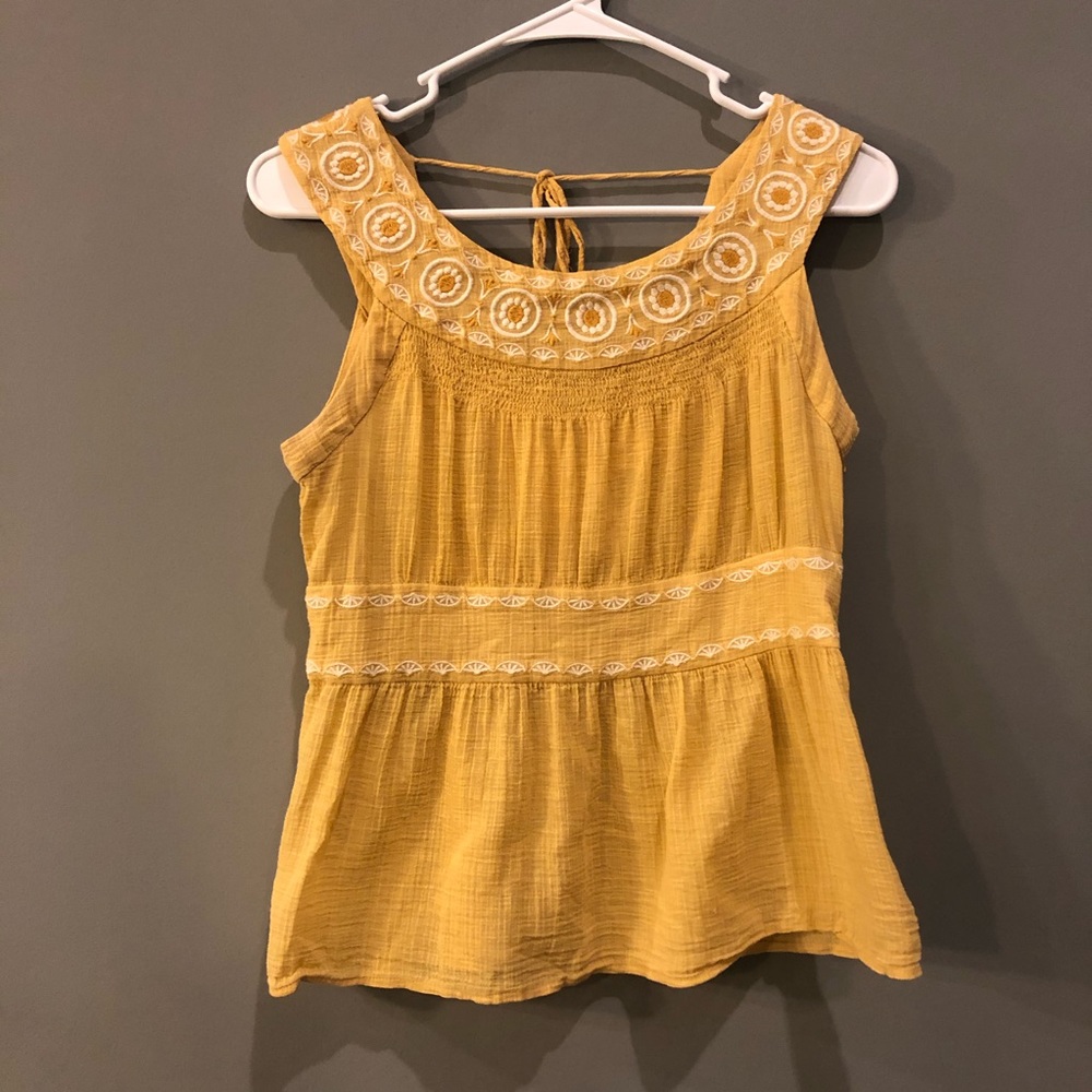 Anthropologie Yellow Embroidered Top